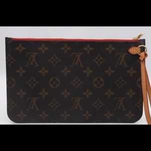 Authentic Louis Vuitton Monogram Neverfull Red Pouch Purse Clutch LV